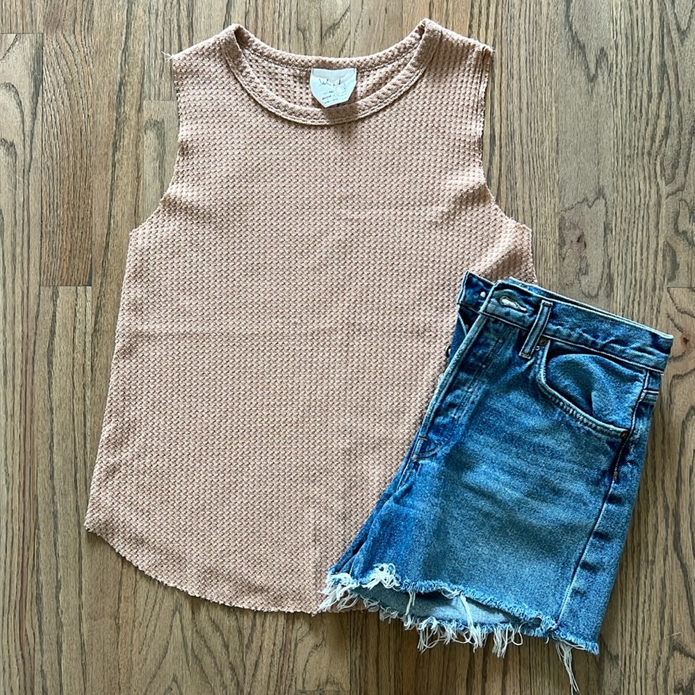 Blush Waffle Knit Raw Hem Sleeveless Top